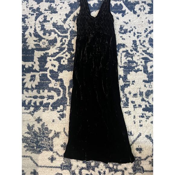 VTG 90s Beth Schaeffer Chocolate Brown Crushed Velvet Maxi Dress Size S - Picture 1 of 9